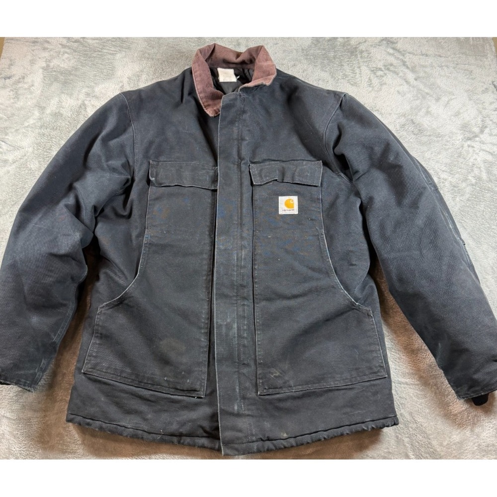 Vtg Carhartt CQ184 Arctic Coat XL Black Duck Canvas Work Jacket Faded Patina